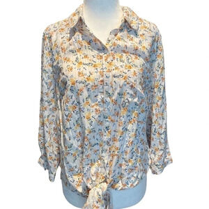 Lost + Wander yellow floral tie-bottom flowy top. Size S.
